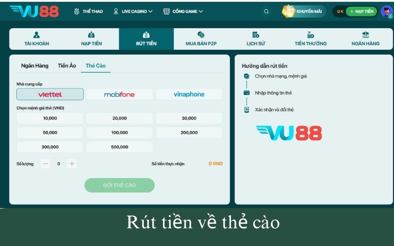 Rút tiền về thẻ cào
